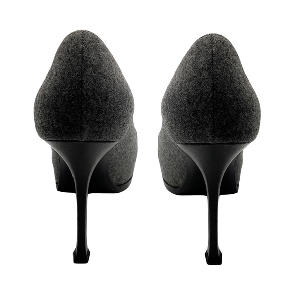 YVES SAINT LAURENT GREY WOOL PLATFORM PUMP - Picture 6 of 9